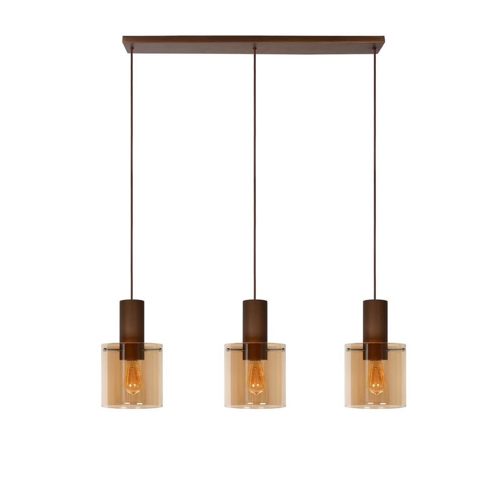 Lucide HanglampToledo 3-lichts amber glas - 74405/03/62
